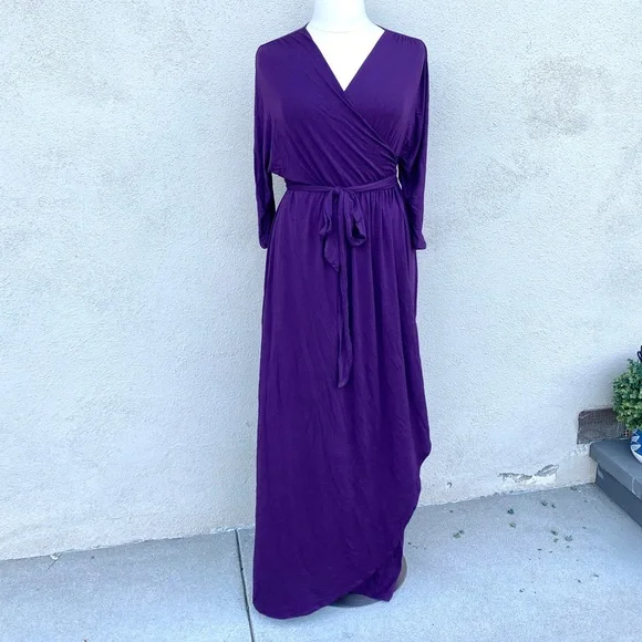 KIYONNA velvet wrap dress maxi stretch floor length tall plus size gown 1X long - Picture 4 of 13